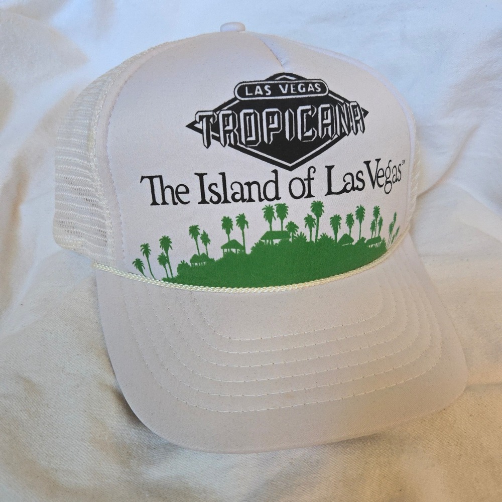 VTG Tropicana Las Vegas Hat OS White Green Island Mesh Trucker Snapback USA EUC